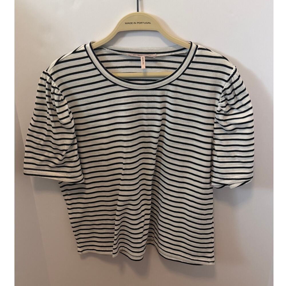 BCBG Generation Womens Black and White Striped Button Up Blouse Large